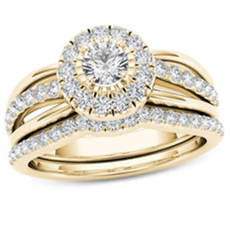 

Milangirl New Multi-layer Stone Zircon Engagement Rings for Women Crystal Finger Ring Bridal Wedding Ring Jewelry