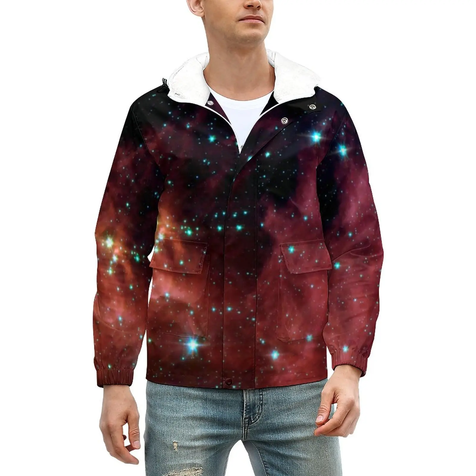 

Starry Night Print Jackets Mens Orion Nebula Warm Winter Coats Cool Zip Up Casual Windbreak Graphic Loose Jacket Plus Size