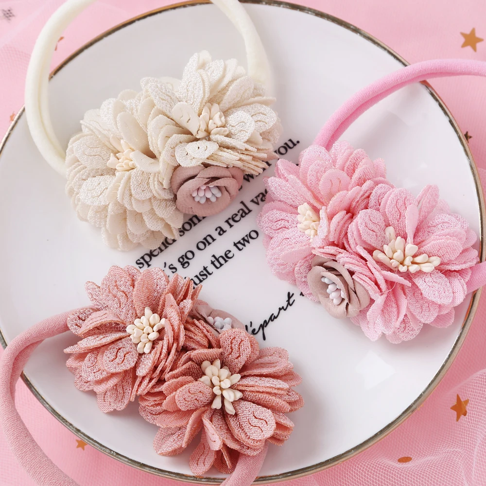 

Beauty Flowers Hair Bands For Baby Bow Kawaii Infant Headwear Nylon Elastic Headband For Children Hair Accessories For Girls