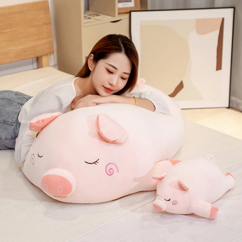 

40-80CM Huge Lovely Pig Stuffed Doll Lying Plush Piggy Toy Animal Soft Plushie Pillow for Kids Baby Comforting Birthday Gift