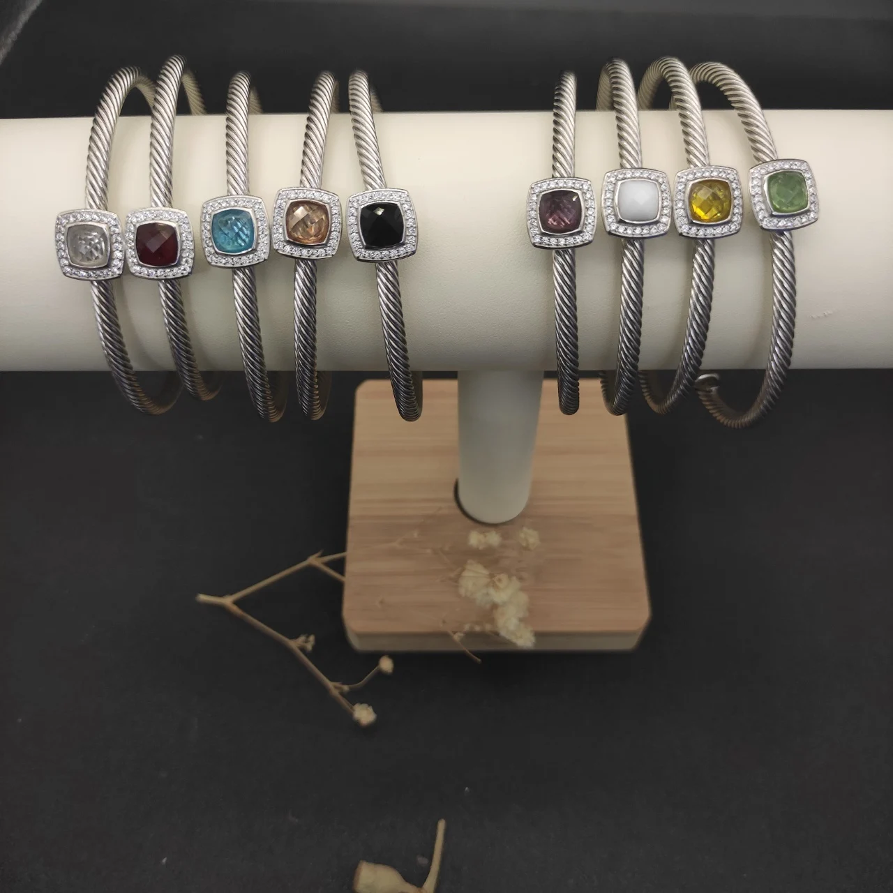 

David Yurman 4mm Square Diamond Button Line Purple Diamond Bracelet High Quality Luxury Brand With LOGO