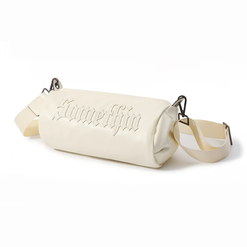 CHIGGALAB 22SS Gothic Letter Patch Embroidered PU Leather American Casual Solid Color Diagonal Bucket Bag Street Trend