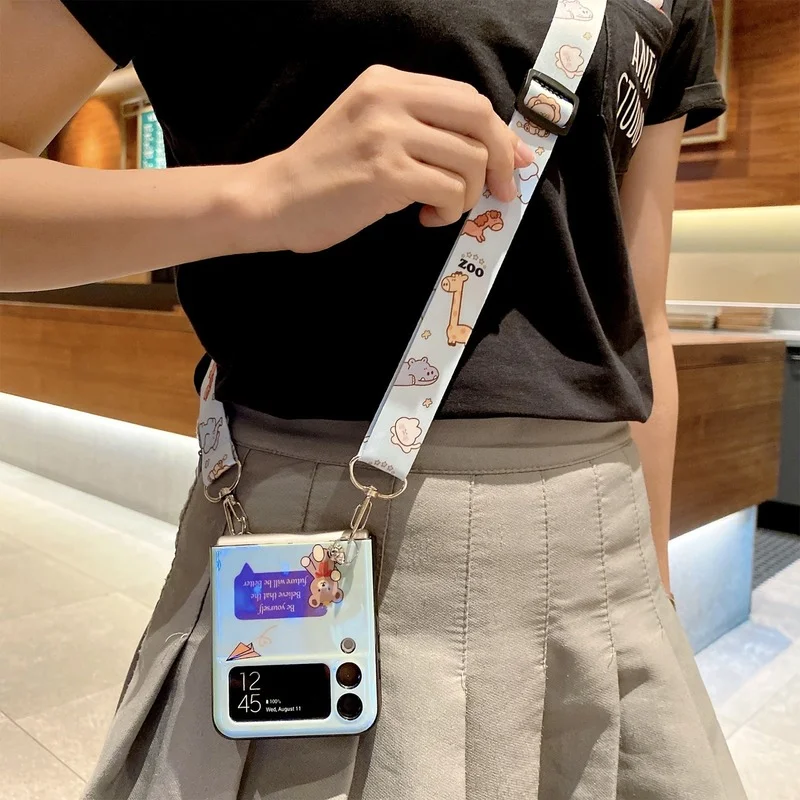 

For Samsung FLIP 3 Phone Covers Cartoon Animal Cute Sublimation PC TPU Galaxy Z Flip 3 5G Case Lanyard Hot Selling