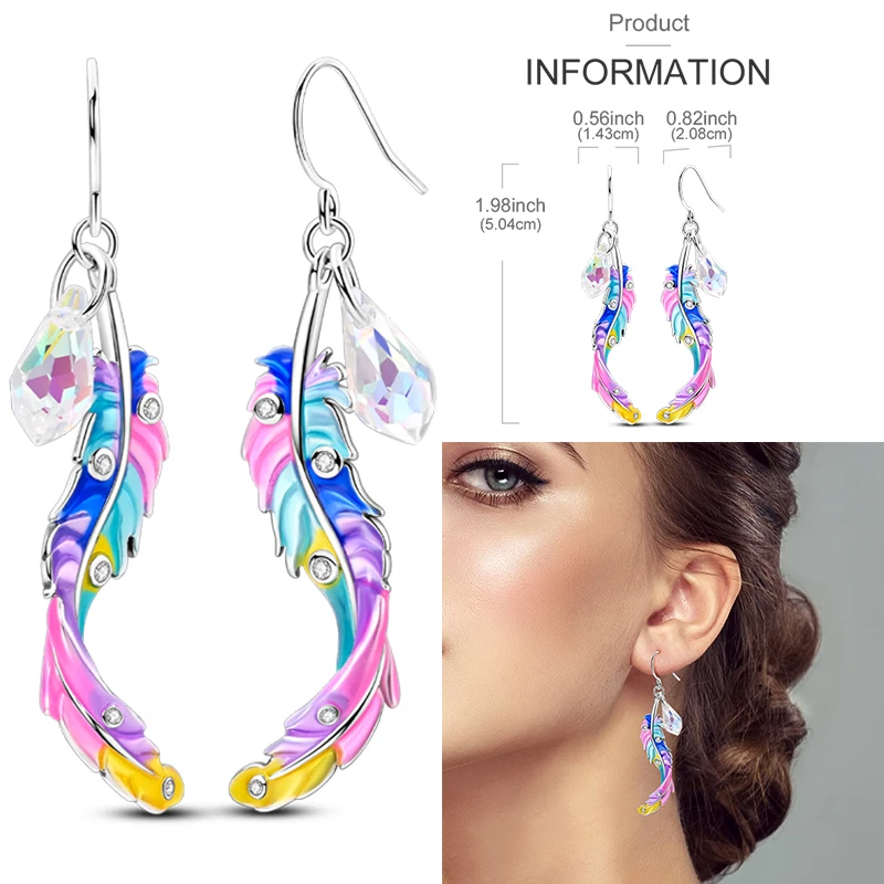 Серьги из серебра 925 фиолетовые с перьями и бабочкой