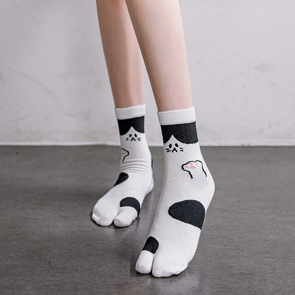 

2 Pairs Black Socks Women Cat Womens Middle Tube Stuff Cute Cotton Short Running Miss