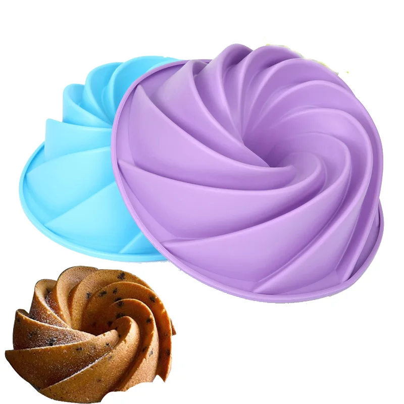 

Large Spiral Shape Silicone Bundt Cake Pan 10 Inch Bread Bakeware Mold baking Tool Cyclone Shape Cake Mould DIY Baking Tool