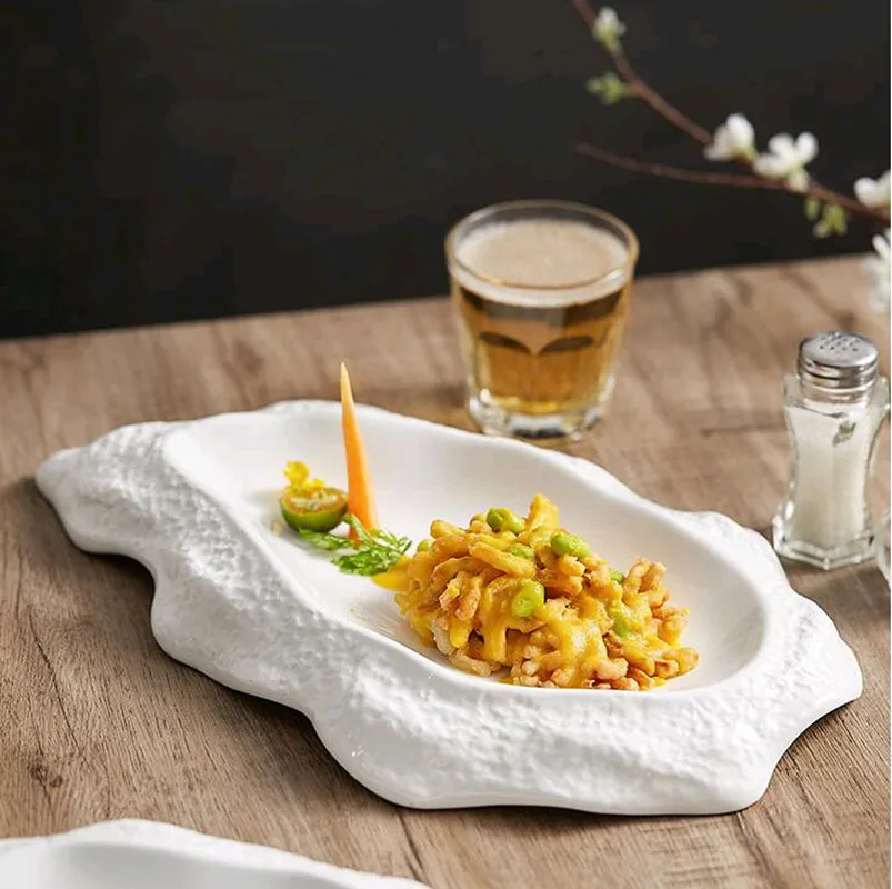 

Creative White Imitation Oyster Ceramic Pasta Plate Irregular Household Western Dinner Plate Tableware Kitchen Decoration Plate