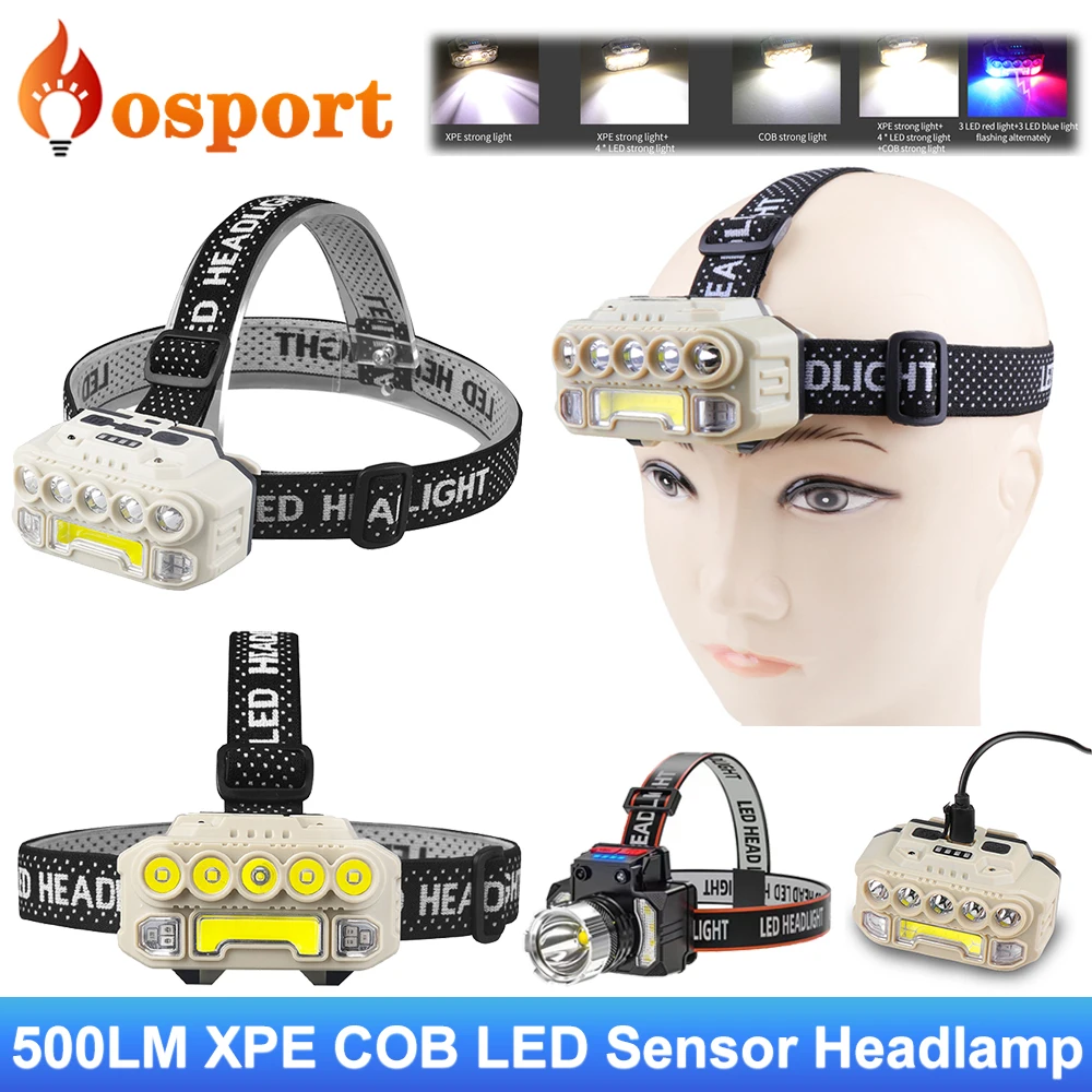 

Powerful XPE LED Headlight Motion Sensor Headlamp Type-C USB Rechargeable 500LM COB Head Light Torch for Camping Fishing Hiking