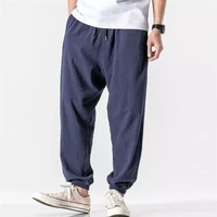 men cotton linen pants summer new casual trousers harajuku style solid color loose jogging pant ankle length tide men sweatpants