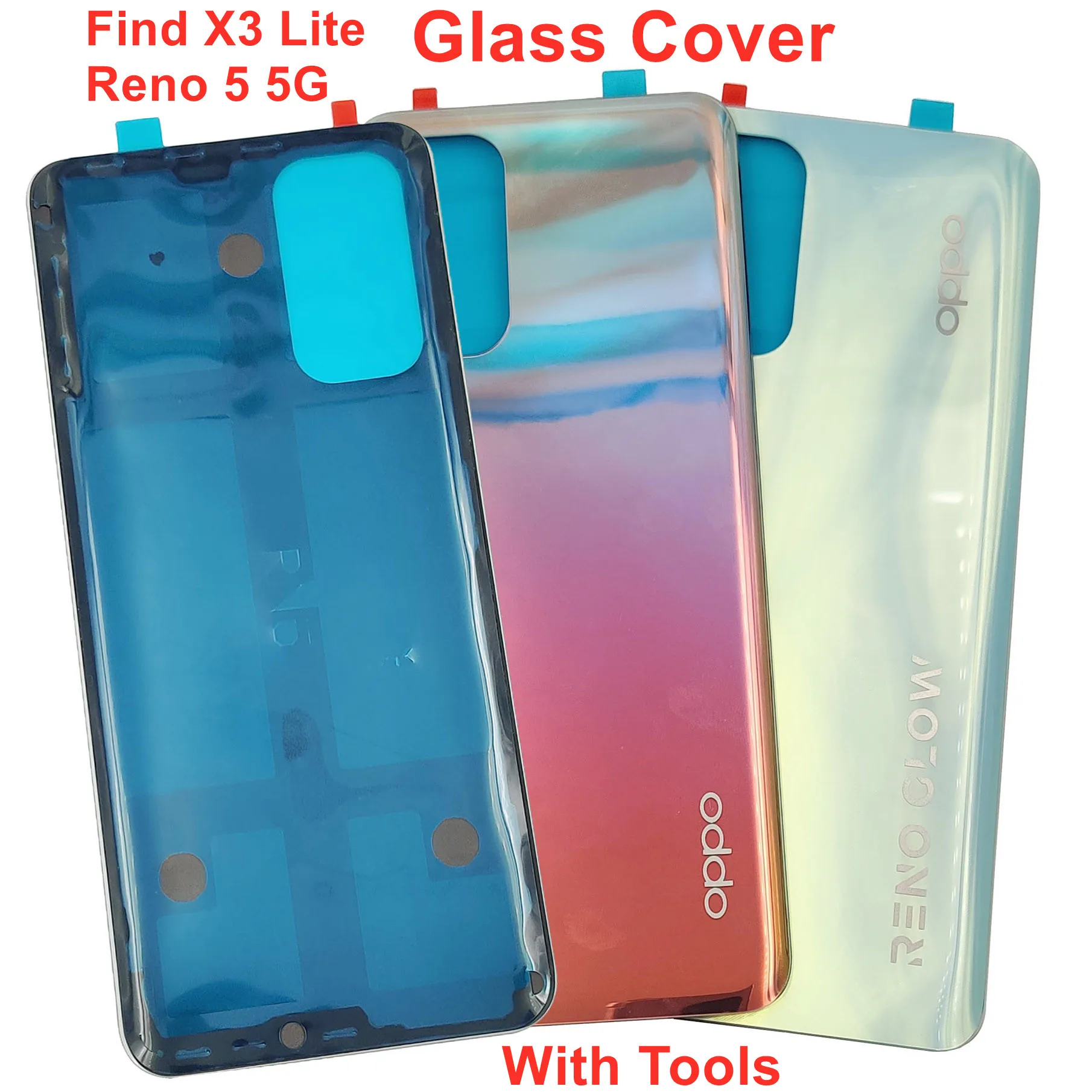 

For OPPO Find X3 Lite Glass Battery Cover Hard Back Door Lid Rear Housing Panel Reno 5 5G Case + Original Adhesive Glue