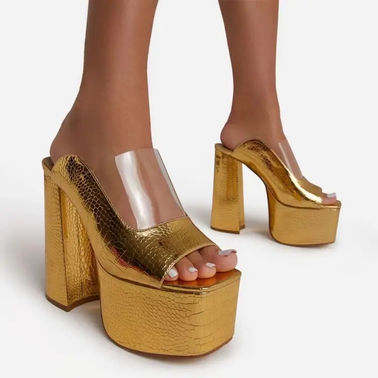 

2022 New High Heels Sandals Summer Sexy Open Toe Party Dress Thick Sole Transparent Sandals Banquet High Heel Large Size 35~43