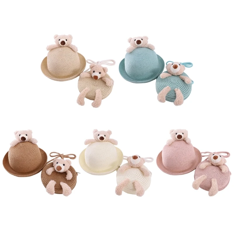 

Cartoon Bear Straw Hat Summer Headwear for Gathering All-match Straw Bag