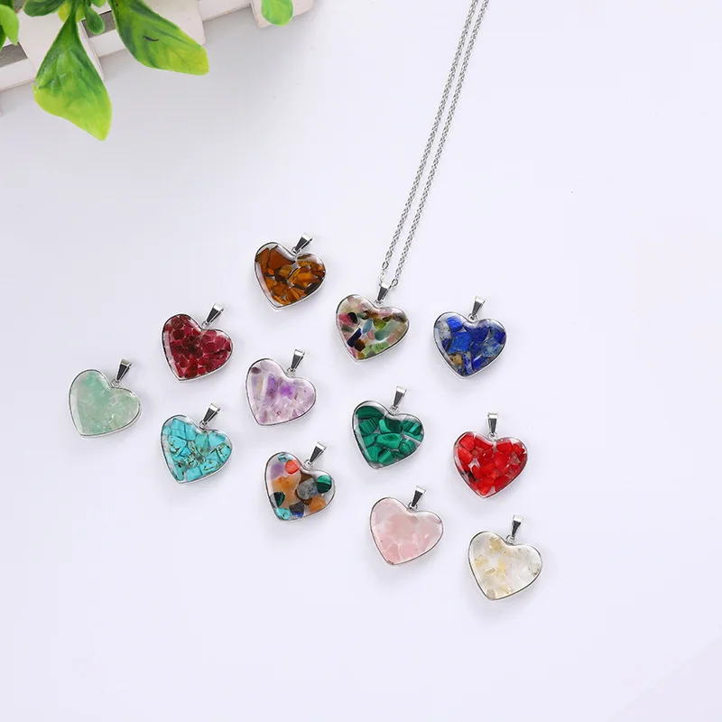 

Fashion Natural Stone Bead Chip Strans Heart Pendant Female Necklace Accessories Elegant Natural Gems Drop For Women's Jewelry