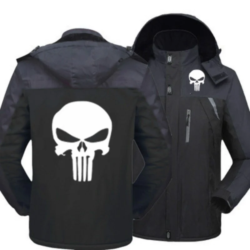 

Куртка мужская зимняя ветрозащитная с капюшоном и надписью «Punisher»