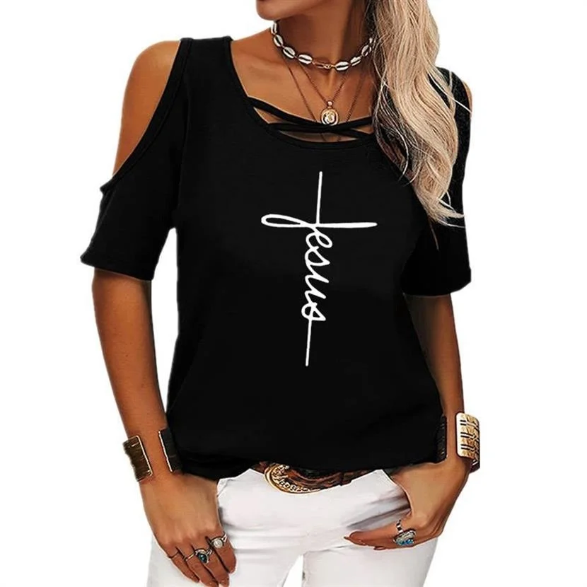 

FAITH Slit Mouw Koude Schouder Tops Shirt Vrouwen Casual Zomer T-shirt Meisje 2022 Tee T-shirt Losse Top T-shirt
