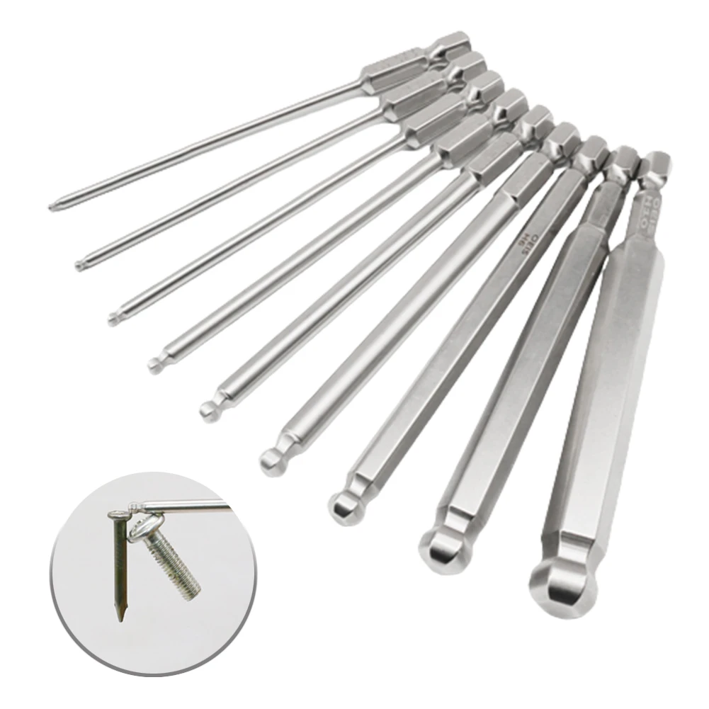 

9Pcs S2 Steel Ball End Hex Screwdriver Bits Set 1.5-10mm Magnetic Hexagon Screwdriver 50/75mm Screw Drivers Bit