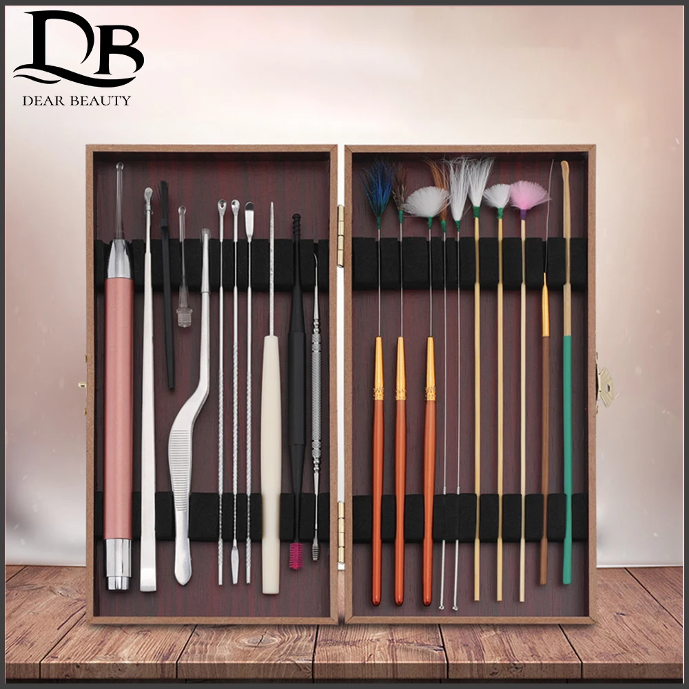 

Набор инструментов для удаления ушного воска, комплект из 20 профессиональных инструментов для массажа ушей с подсветкой, пинцетом и спиральной пружинной ложкой