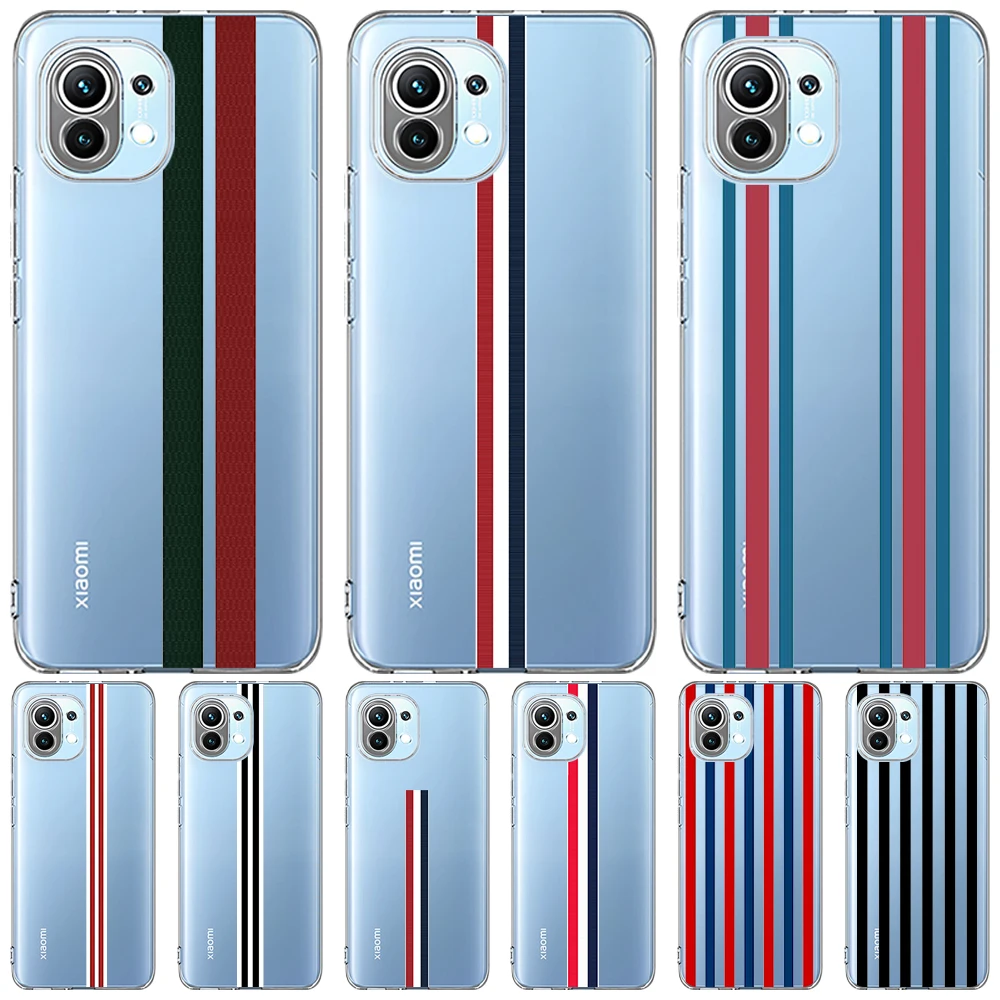 

Спортивный брендовый Полосатый чехол для Xiaomi Mi 13 11 Ultra 12 11T 10T 9T Pro Note 10 9 SE A2 CC9 8 Lite, прозрачный чехол для телефона из ТПУ