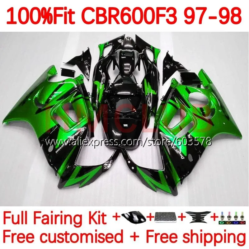 

Корпус + резервуар для HONDA CBR 600F3 600 CC FS F3, зеленый, в наличии, CBR600FS 97 98 CBR600 F3 CBR600F3 1997 1998, обтекатель для впрыска 142No.300