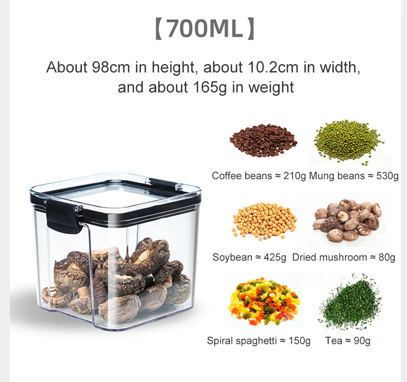 

Japanese Storage Tank Square Sealed Plastic Food Can Miscellaneous Grain Fresh-keeping Box Dry Fruit Spice Tea Sealed Can