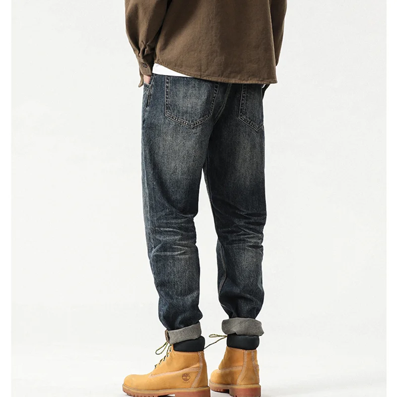 Streetwear Men 2022 Large Loose Broad Leg Blue Jeans Autumn and Winter New Pattern Recreational Straight Cylinder Trousers Femal