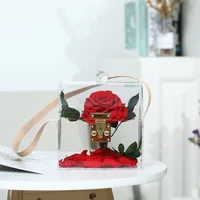 2022 New Year Gifts Eternal Flower In Gift Box Red Rose Creative Valentine's Day Present Pink Dried Flowers Romantic Home Decore