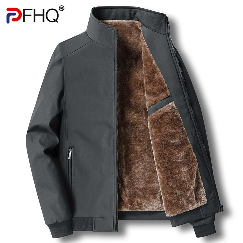 PFHQ 2023 Winter Brushed Liner Thermal Jackets Men's New Mature Trendy Thickened Fleece Stand Collar Coat Fashion Casual 21Q5670