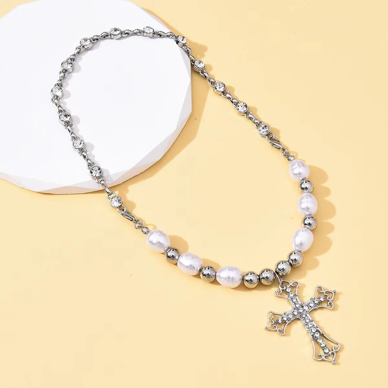 Новинка 2022 ожерелье с подвеской в виде креста инкрустированным жемчугом и