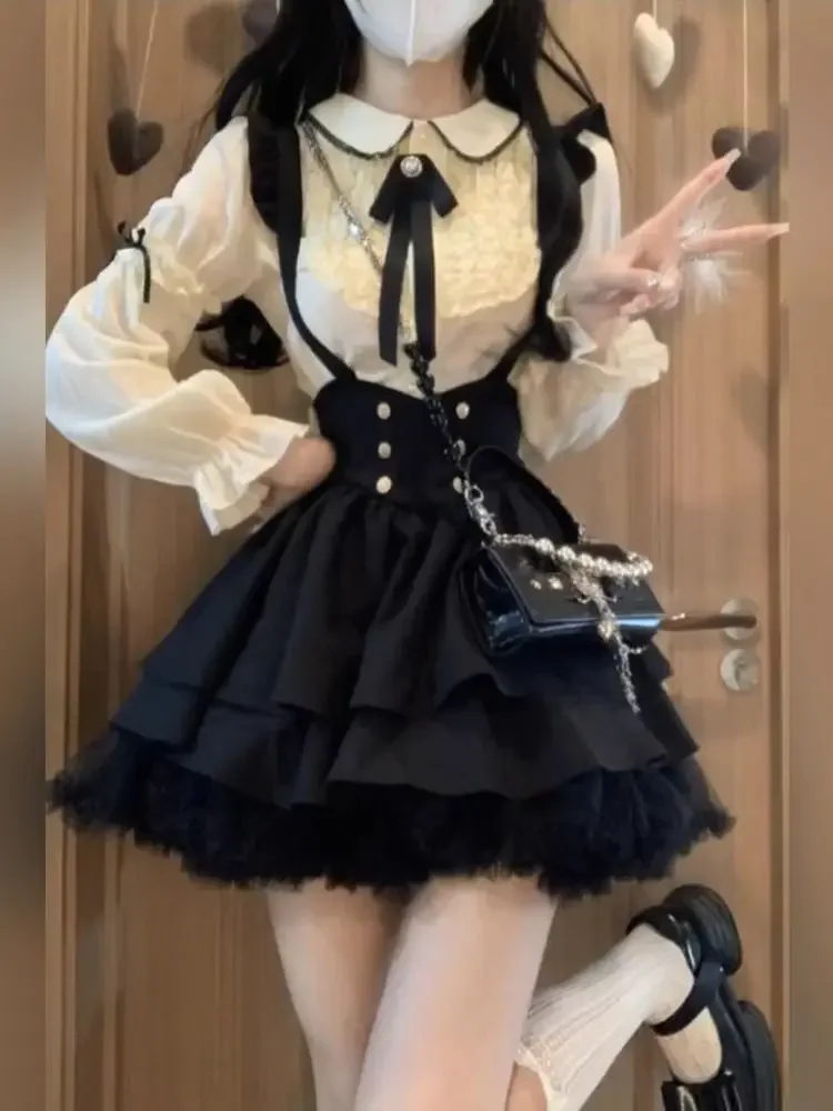 Японские винтажные милые комплекты юбок Лолиты для женщин топы каваи юбки на