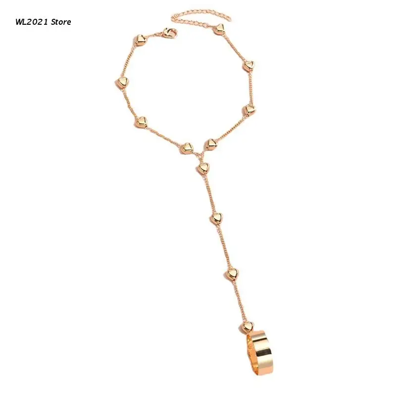 

Gold Hand Bracelet Chain with Ring Heart Bead Christmas Party Ornament