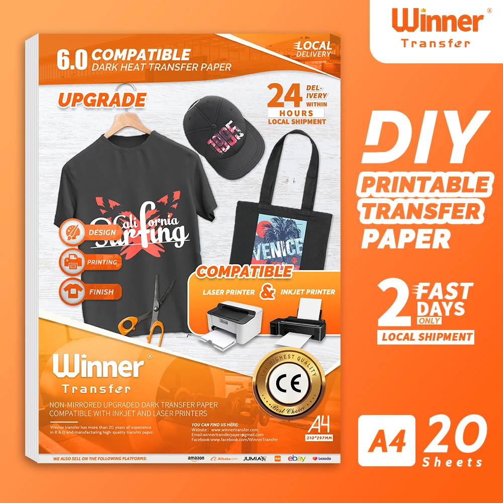 WinnerTransfer -50%Manufacturer Heat Transfer Paper for T Shirt Dark for Inkjet&Laser Printer Transfer Print Paper A4 20Sheets