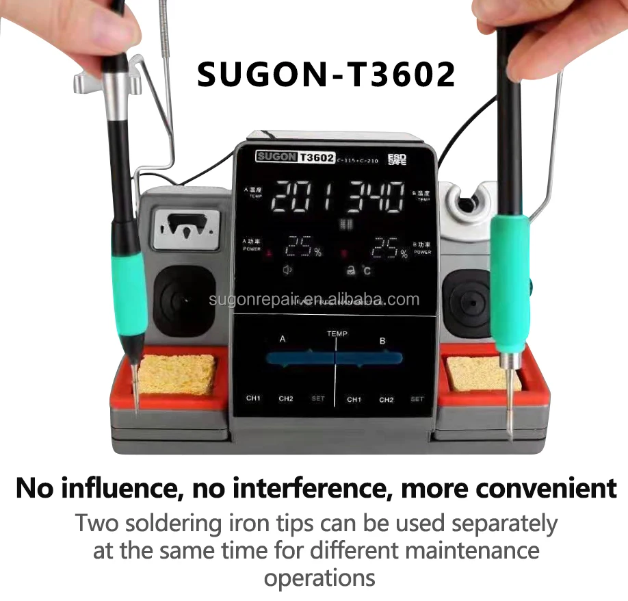 Паяльные станции SUGON T3602 Цифровая паяльная станция с двумя паяльными подставками