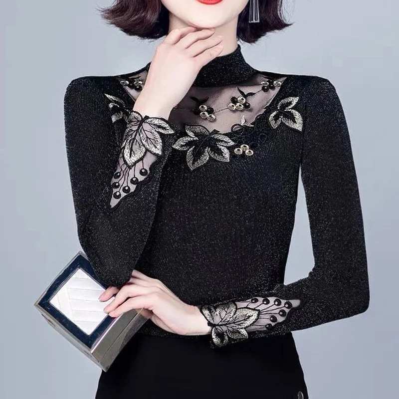 Новинка Осенняя Однотонная футболка в стиле пэчворк из сетчатой пряжи топы с