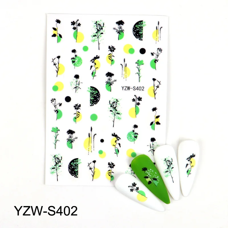 

3D Nail Sticker Decals Green Leaf Grass Design Nail Art Decorations Stickers Sliders Manicure Accessories Nails Decoraciones