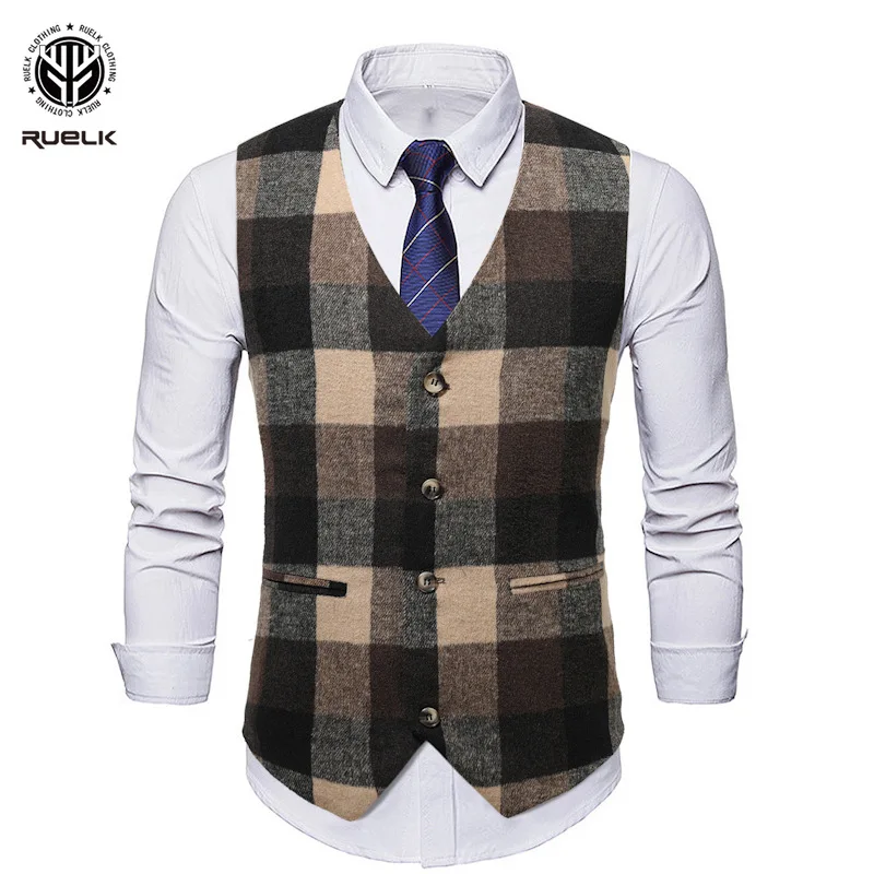 

Men's European Size Suit Vest Four Seasons New Fashion Casual British Plaid Print Business Dress Single Breasted Men's Suit Vest
