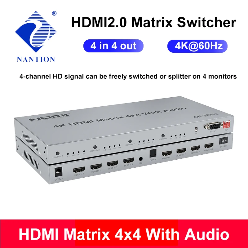Матрица HDMI 4x4 с аудио экстрактором 4K @ 60 Гц HDR 18 Гбит/с 2 0 матричный переключатель