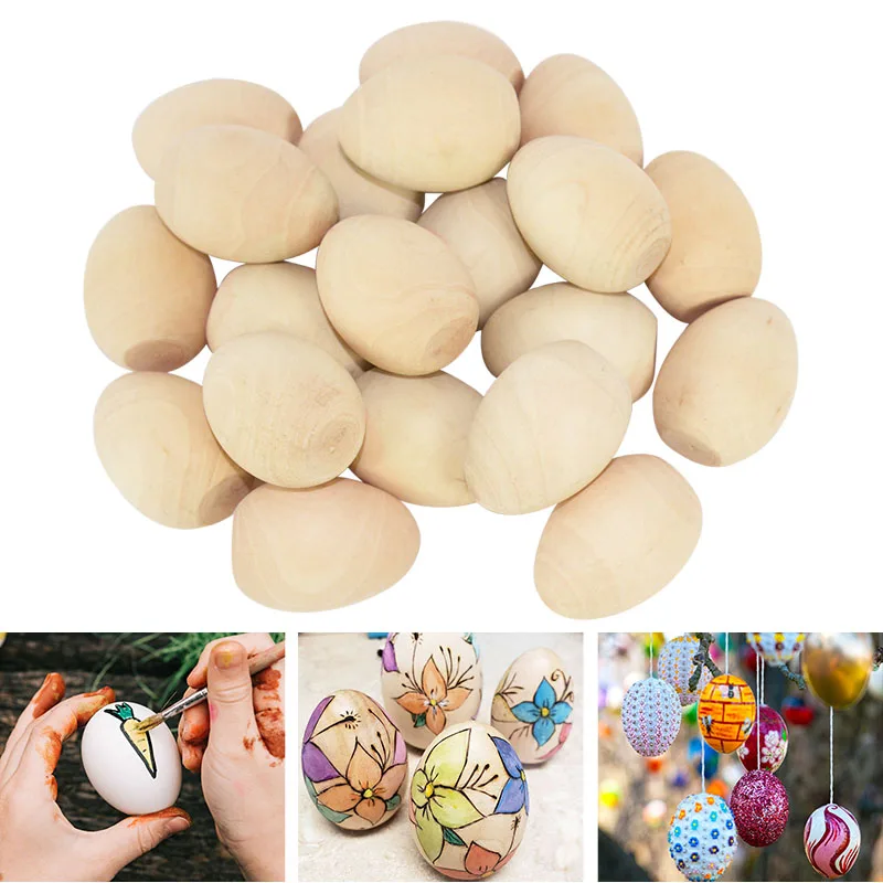 

5pcs Natural Wooden Easter Eggs Easter Decoration for Home Unfinished Wood Children Graffiti Painted Handcraft Simulation Eggs