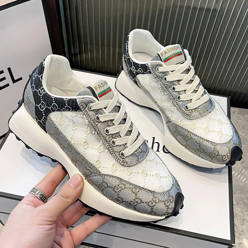 2023New Spring Autumn Women Shoes Round Toe Platform Low Heel Colorblocking Females Sneakers Fashion Elegant Outer Leisure Shoes