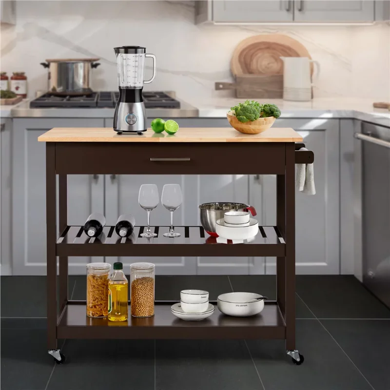 

Easyfashion 40" W Kitchen Island Cart with Storage, Espresso storage cart kitchen island table