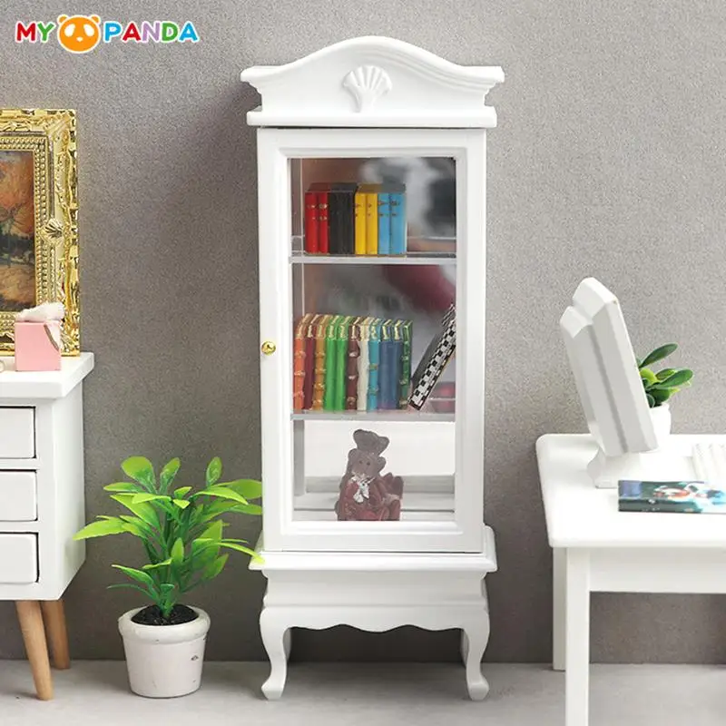 

1:12 Dollhouse Miniature Cabinet Storage Box Single Door Showcase Bookcases Potted Plant Rose Furniture Model Diy Scene Decor