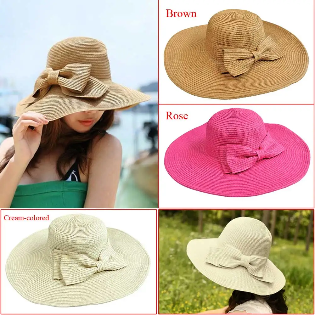 

Women Oversized Beach Large Straw Hat Summer Solid Color Wide Brim Floppy Sun Hats UV Protection Foldable Sun Shade Hat
