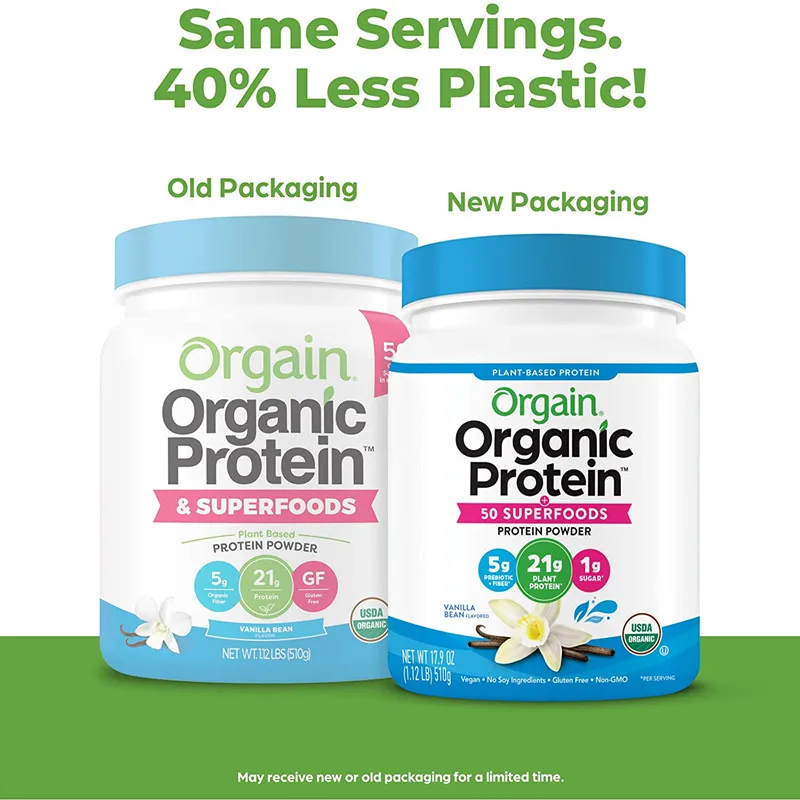 Orgain plant protein + food powder vanilla bean - vegetarian lactose free sugar gluten non GMO 2 pounds 450 g |