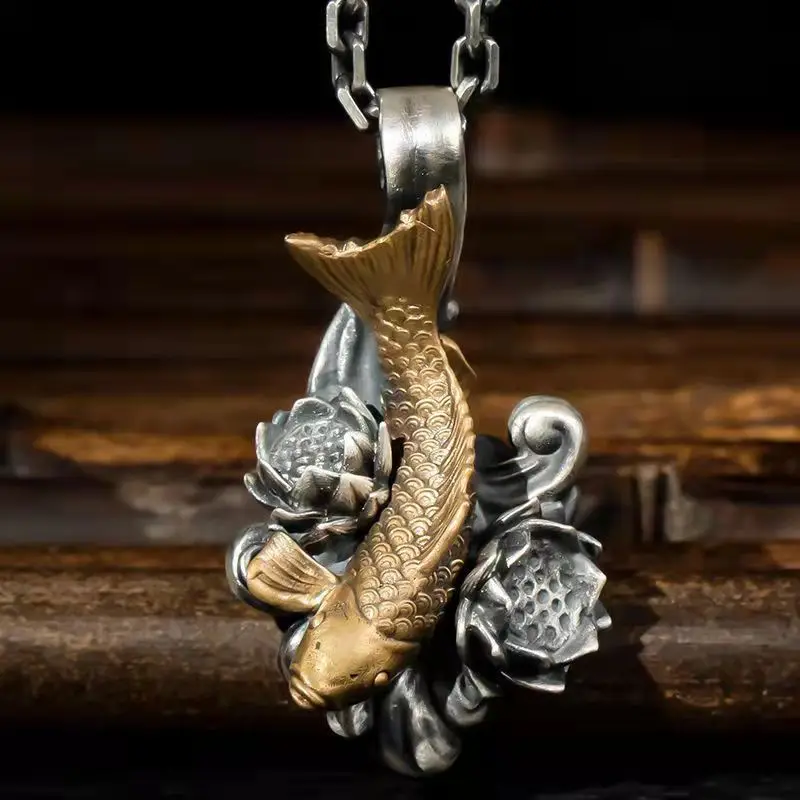

New Auspicious Good Luck Handmade Retro Necklace Koi Leap Dragon Gate Shape Necklace Pendant Jewelry Accessories
