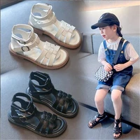 girls open toe roman shoes new childrens baby fashion woven girl princess velcro sandals high tube summer shoes black beige