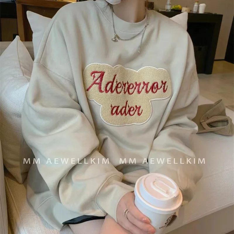 

ADER ERROR Sweater Autumn and Winter Plush Thickened Loose Letter Towel Embroidery Men's and Women's Round Neck Long Sleeve Top