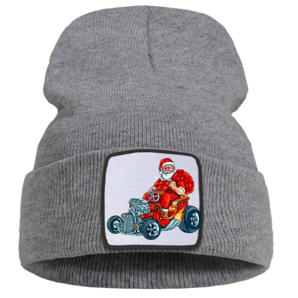 

Santa Claus Christmas Theme Printing Men Autumn Knitted Hats Warm Street Women Winter Hat Cotoon Fashion Ski Caps For Boys