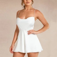 women summer high waist sleeveless romper sexy backless overall shorts solid casual lace up ruffle streetwear bodysuit clothing