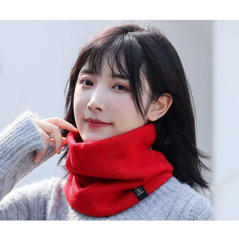 Зимний вязаный теплый шарф однотонный утепленный шерстяной меховой для шеи снуд