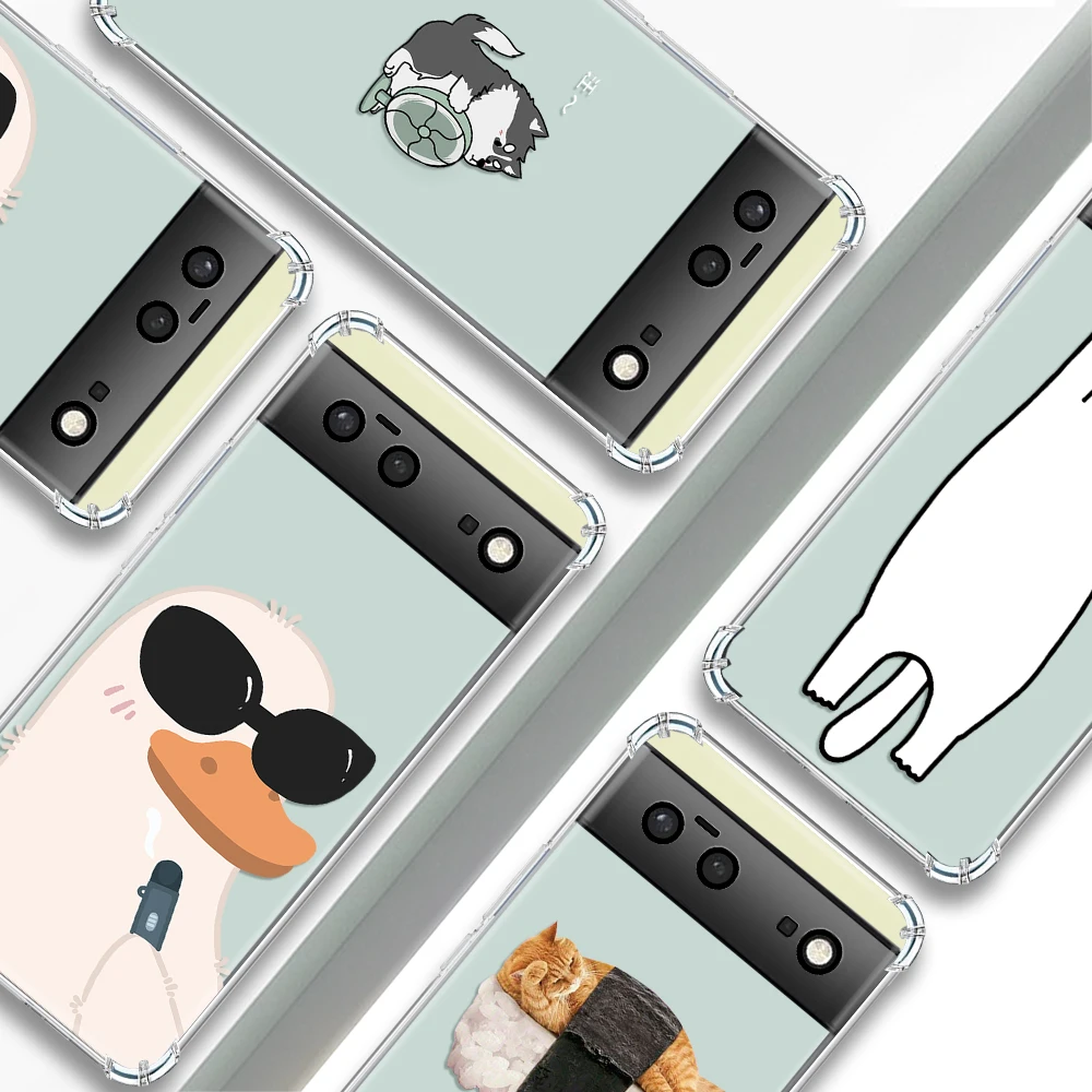 

Transparent Phone Case For Google Pixel 7a 6a 7Pro Cute Cartoon Duck Cases Shockproof Soft Silicone TPU Cover For Pixel 7 6 6Pro