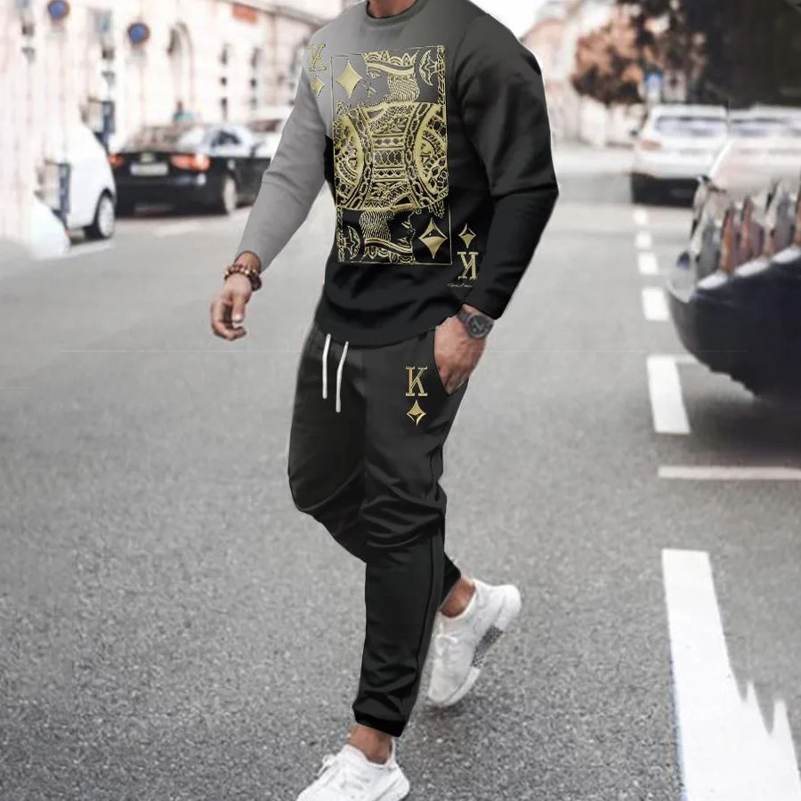Tracksuit Men's Spring And Summer Long Sleeve T-Shirt 2 Piece Set 3D Watch Printing Street Pant Set Oversized Jogging Suit